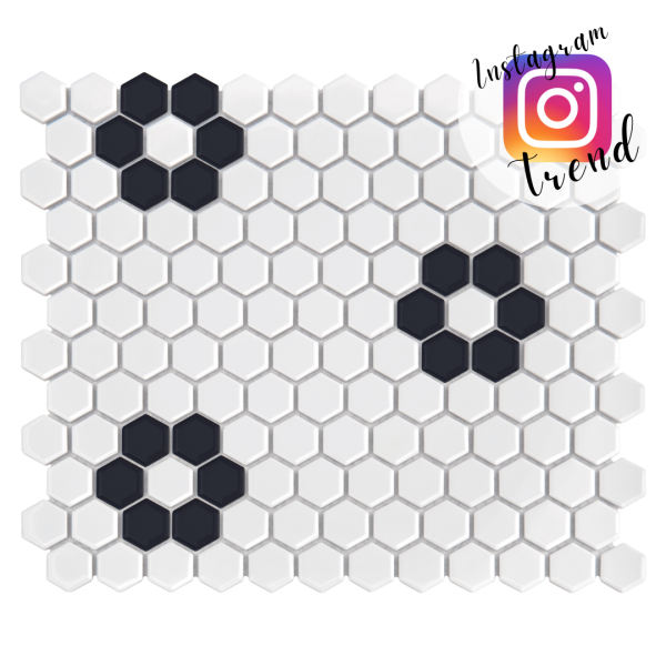 MINI HEXAGON B&W FLOWER PREMIUM MATT MOZAIKA DUNIN 26 x 30 cm