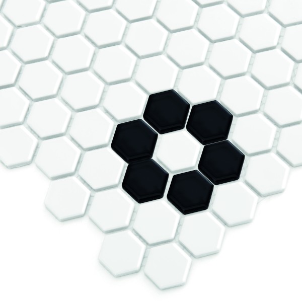 MINI HEXAGON B&W FLOWER PREMIUM MATT MOZAIKA DUNIN 26 x 30 cm