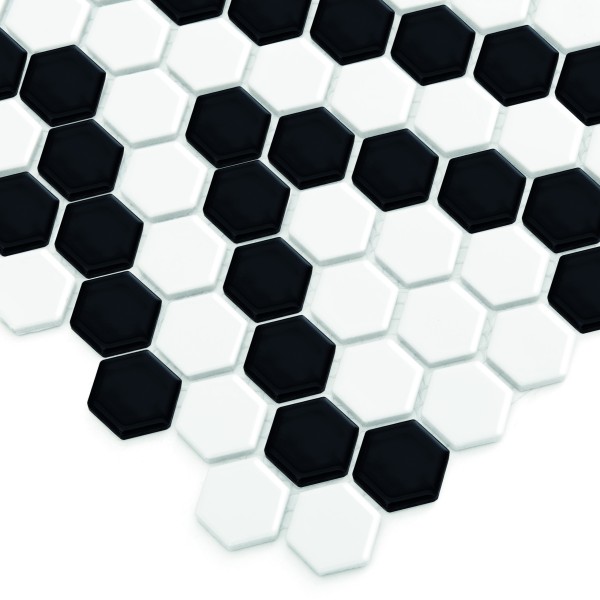 MINI HEXAGON B&W LACE GLOSSY MOZAIKA DUNIN 26 x 30 cm