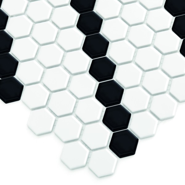 MINI HEXAGON B&W LEAN GLOSSY MOZAIKA DUNIN 26 x 30 cm