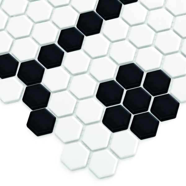 MINI HEXAGON B&W BEE GLOSSY MOZAIKA DUNIN 26 x 30 cm
