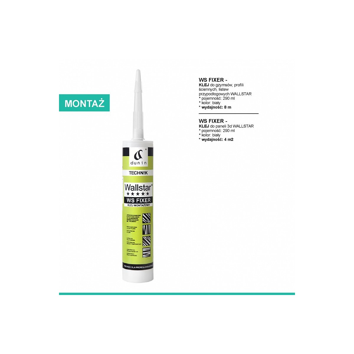 Klej do sztukaterii i paneli ściennych Dunin WS Fixer 290 ml
